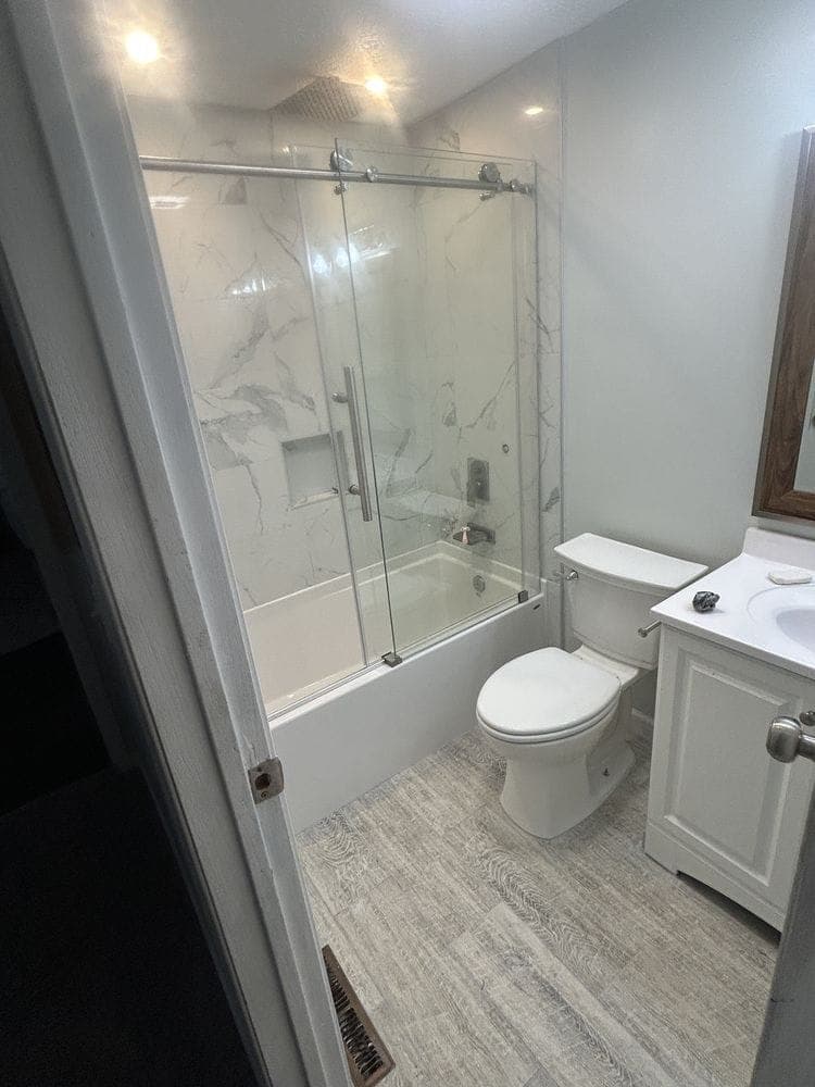 Shower doors on a full bath remodel in Dublin